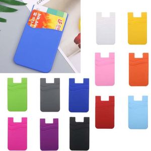 Cas de silicone Double-Deck Carte de portefeuille Caisse Portable Pocket Sticker 3M Colle Colle Adhésif Stick-On Pochette pour iPhone Samsung Huawei Xiaomi Mobile Téléphone