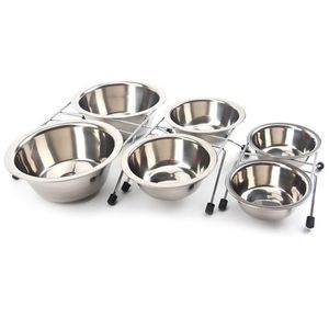 Dubbele hondenschalen Diner Dish Duurzame roestvrijstalen kom Anti slip Verwijderbare puppy Cat Voedsel Water Pet Feeders Y200917