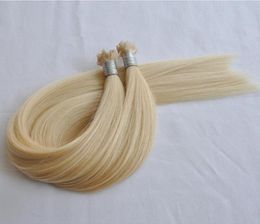 Double tirage blond couleur 613 pointe d'éventail Extensions de cheveux Remy cheveux vague droite 1g par pièce 200g par lot DHL1411079