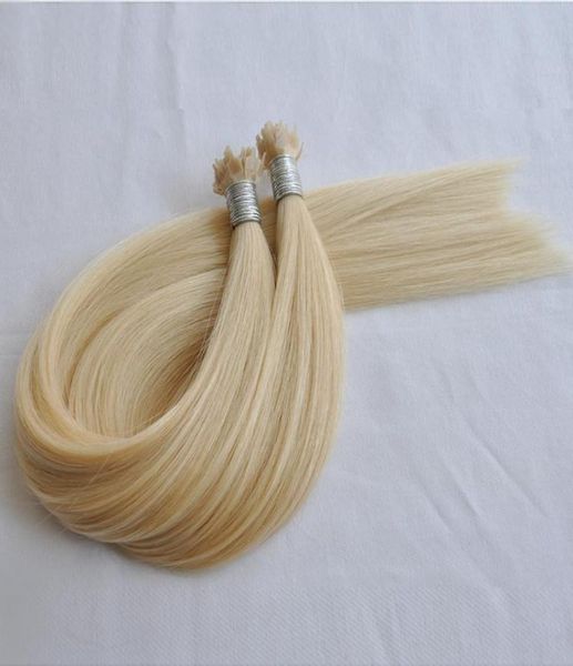 Double tirage blond couleur 613 pointe d'éventail Extensions de cheveux Remy cheveux vague droite 1g par pièce 200g par lot DHL7833703