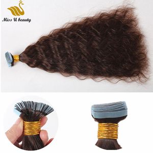 Dubbele getekende hairbundles bruine kleur grote krullende huid inslag hair extensions 8-24 inch 40pcs 2.5 / pc 100g een pakket