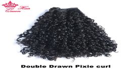 Dubbelgetrokken Pixie krul Braziliaans krullend haar Weefbundels Maagdelijk menselijk haar Golf 100 Onverwerkte haarinslagextensies Natuurlijk Bl1636205