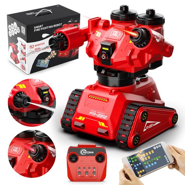 Roboter Kinder Robot Enfant Double Rc/Robot Électrique Intelligent Lutte Contre L'incendie Lumineux Pulvérisation D'eau Smart App Programmation Camion Jouet Pour Garçon