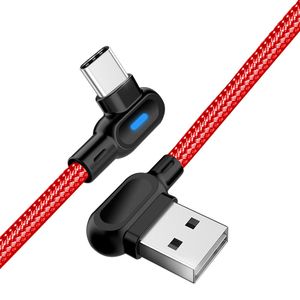 Dubbele elleboog micro USB-kabels LED-licht 90 graden snellaadkabel voor Xiaomi Samsung PC Tablet Type-C USB C Quick Charger Data Cord