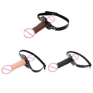 Gode double extrémité Fellation profonde Sex Toy Gag Bouche ouverte Plug Harnais en cuir Lesbiennes Strapon Pénis Butt Plug BDSM Erotic Bondage 240118