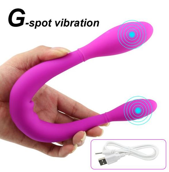 Double extrémité gode USB charge vibrateur Silicone lesbienne vagin Anal vibrateur G Spot Clitoris stimulateur intime femme Sex Toy Y8076096