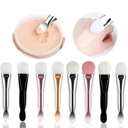 Cepillo de máscara facial de doble punta Cuidado de la piel facial portátil Herramienta de cosméticos de belleza Cepillo de maquillaje profesional en forma de abanico C0801P01