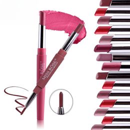 Lippenstiftpen met twee uiteinden Multifunctionele lippenstiftpen Lipliner Kleurblijvende lippenstift Cosmetica Maquillajes