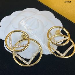 Dubbele f gouden studs diamant big hoepel oorbellen ontwerper sieraden oorrange strass dangler twee slijtage stijl met doos