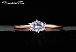 Double Fair 6 Claw Cubic Zirconia Wedding Engagement Ringen voor vrouwen Whiterose Gold Color Women039s Ring Jewelry DFR014300M8166675