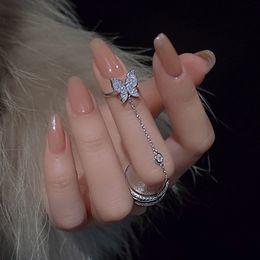 Ring met dubbele vingerketen voor vrouwen set kwastje vlinder kruisterkruis ringen sieraden dames mode hiphop sieraden