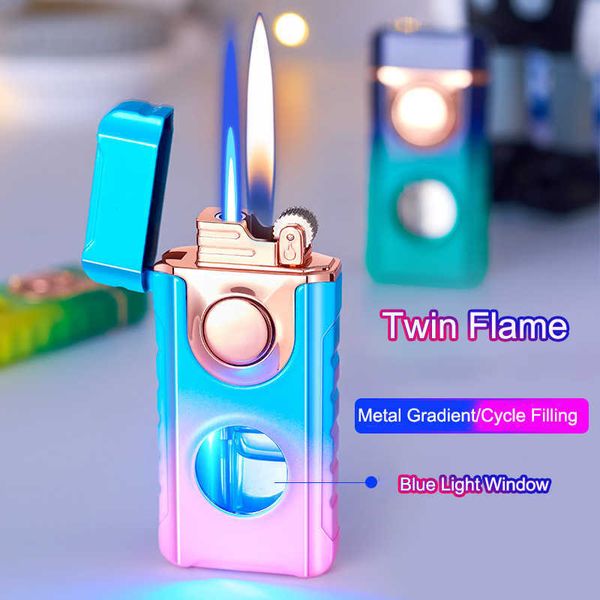 Double allume-feu Cool Blue Light Straight Into Plus Flamme Ouverte Gonflable Fumer Cigarette Accessoires Hommes Outils JVZD