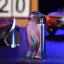 Briquet gonflable à Double flamme en métal, pingouin en relief tridimensionnel, cadeau créatif personnalisé pour hommes