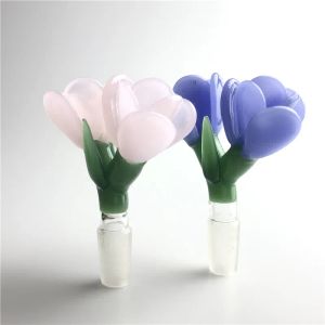 Dubbele bloemkop Glas Bongkom met 14 mm 18 mm mannelijke kommen witblauw roze kleurrijke dikke dikke pyrex glas rookwaterpijpen ll