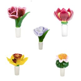 Dubbele bloemkop Glazen Bongs Bowl Kleurrijk 14 mm Dikke Pyrex -kommen voor waterpijp DAB Rigs Bong Rook -accessoires