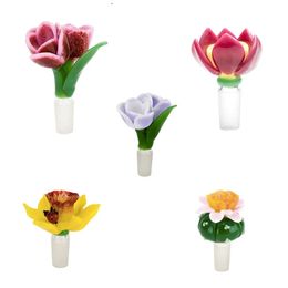 Verre de tête à double fleur Bowgs bol artisanat tuyaux de fumée colorés colorés de 14 mm d'épaisseur bols en pyrex pour les tuyaux d'eau tamponnets