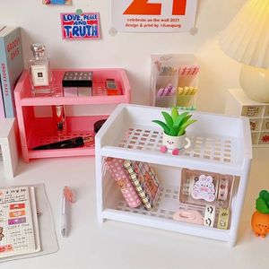 Dubbele vouw opslagplek eenvoudige bureaubladopslag plank roze bureau accessoires Organisator kantoorschoolbenodigdheden