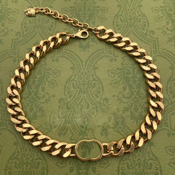 Double G Luxury Brand grand collier en or argent bracelet épais Set Top Quality 14K Gold Plated Never Fade réplique officielle Cadeau d'anniversaire Premium