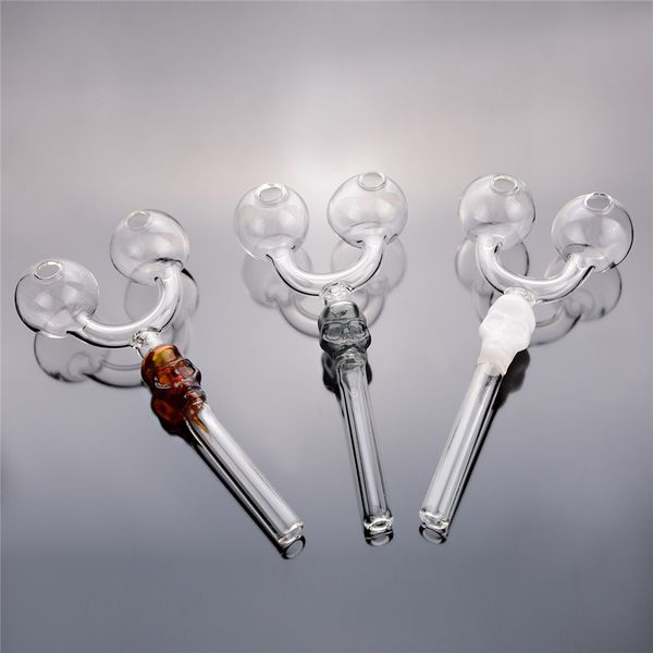 Pipa de fumar de vidrio de doble tazón, accesorios frescos, pipas de mano, pipa de quemador de aceite, Color aleatorio