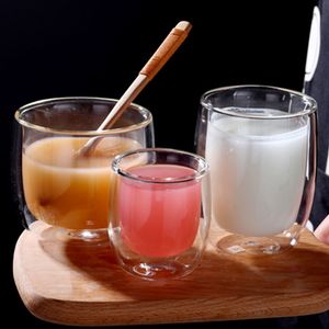 Tasse à café de jus de lait à Double verre, tasse à double poignée en verre transparente pour la maison