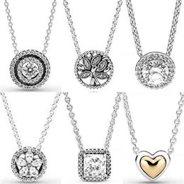 Dubbele halo koepelvormig gouden hart klassieke elegantie boom van leven collier ketting voor pandora 925 sterling zilveren kraal charme sieraden262Z