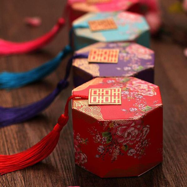 Double Bonheur Vintage Style Chinois Papier Unique Sweetbox Faveurs De Mariage Cadeaux Titulaires Sucre Bonbons Boîte