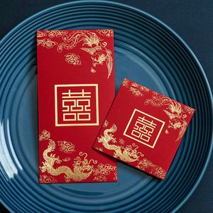 9X17.8 cm Festival Party Or Timbre Chinois Double Bonheur Rouge Enveloppe Cadeau De Mariage Argent Paquet Rectangle