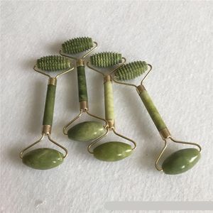 Rodillo de Jade con forma de pinchos, piedras naturales de doble cabeza, herramientas de masaje para adelgazar la cara y el cuello