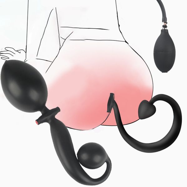 Doble cabeza inflable enorme ano dilatador bomba de cola consolador Anal de silicona masaje vaginal trasero próstata juguetes sexy