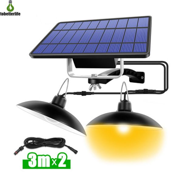 Double tête lampe suspendue solaire télécommande extérieure intérieure solaire suspension Camping éclairage étanche pour jardin cour