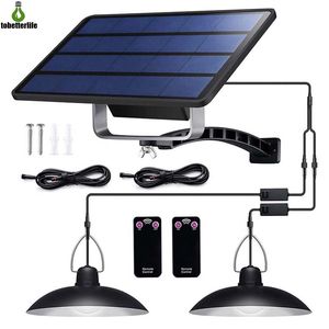 Double Head Solar Hanglamp Schuur Licht Outdoor Indoor met draad voor noodcamping Home Tuin Yard Afstandsbediening