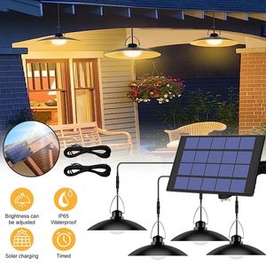 Dubbele kop zonne-hanglamp met afstandsbediening Outdoor Indoor Solar Lamp met lijn Solar Verlichting voor Camping Garden Yard 240227