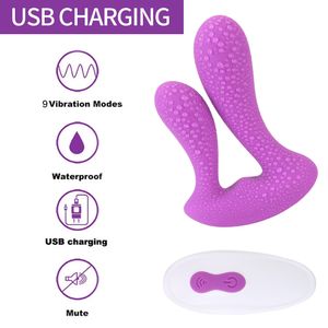 Stimulatrice à double tête 9 vitesses USB Rechargeable Toys G Spot Anal Massageur Wireless Vibrator Sexy Toy pour femme