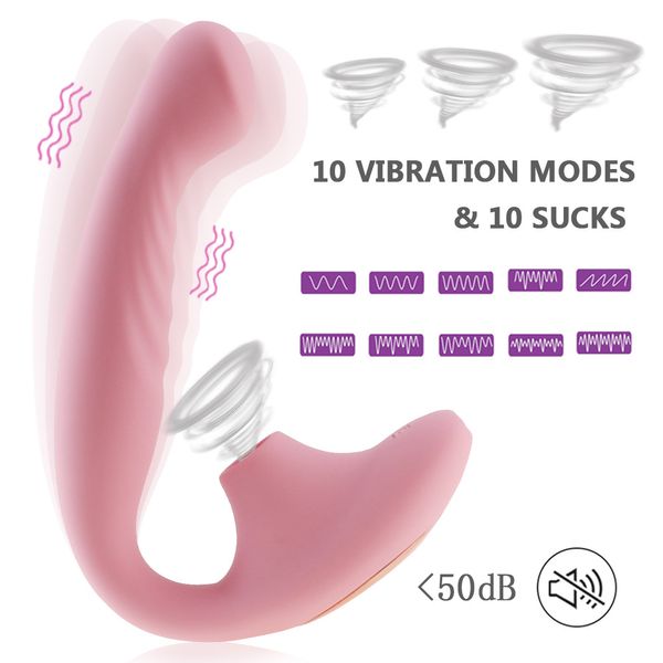 Double-tête Vagin Sucer Vibromasseur 10 Vitesses Vibrant Sucker Oral Sex Aspiration Clitoris Stimulation Masturbation Féminine Sex Toys J2222