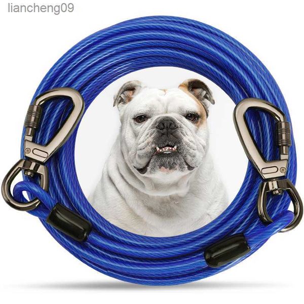 Correa de Cable de amarre para perros de doble cabeza, cuerda de alambre de acero larga para correas de perros al aire libre, suministros de cuerda ajustables para correr L230620
