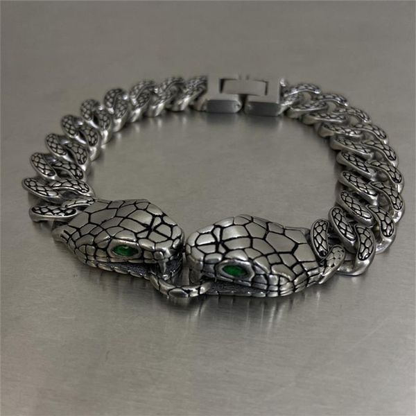 Bracelet cubain serpent à Double tête pour hommes et femmes, marque tendance rétro Hip-Hop, personnalité, Design de Niche, bijoux de Couple 328e