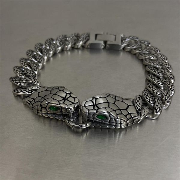 Bracelet cubain serpent à Double tête pour hommes et femmes, marque tendance rétro Hip-Hop, personnalité, Design de Niche, bijoux de Couple 205c