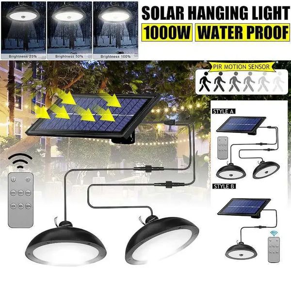 Lámpara colgante solar de doble cabeza para exteriores, impermeable, para interiores, 60 LED, lámpara solar con interruptor de tracción, iluminación para luz de inundación de jardín 240325