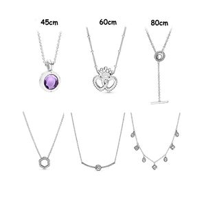 Dubbel Hart 925 Sterling Zilveren Ketting voor Vrouwen Meisje Volledige Diamanten Ketting met Hexagon Honingraat Pandora Hanger Moederdag Cadeau