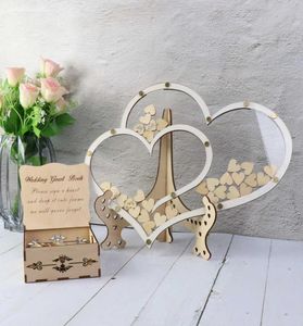 Livre d'or de mariage en forme de double cœur, décoration rustique, boîte de dépôt en forme de cœur doux, boîte de dépôt de mariage, livre d'or 3D, boîte en bois 2106106362739