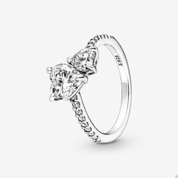 Double Heart Sparkling Ring voor Pandora Authentieke sterling zilveren trouwringen designer sieraden voor vrouwen Crystal Diamond Love-ring met originele doos groothandel
