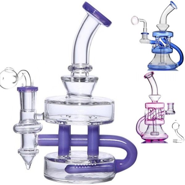 Bongs de vidrio de color rosa Doble panal Saxo Grace burbujeador con recipiente de vidrio Junta de 14 mm Tubería de agua para hierbas Doble panal