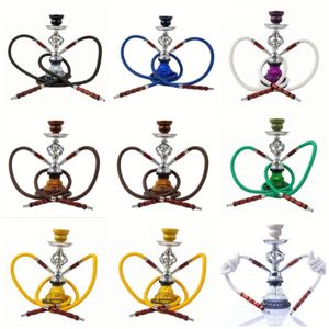 Double Narguilé Shisha Bong Fumer Pipe À Eau Ensemble Bol Tige Arabe Vase En Verre Outils 4 couleurs Tuyau citrouille diamant 3 Styles Outil