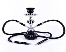 Dubbele slangen Hookah Travel Shisha Pipe Set Nargile Chicha Narguile Completo met Bowl Metal Charcoal Tongs Smoking Pipe C03126602305