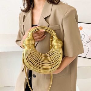 Dubbele knoop noedelvorm mode stijlvolle handtas bvs ontwerper 2023 jodies geweven y touw tas eenvoudige breien goud sier pull nieuwe t2i9