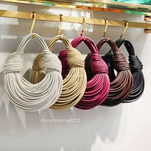 Sac à main fourre-tout à Double nœud pour femmes, sacs classiques à nouilles, maille tricotée à la main pure, nœud de corde, petit sac à main en cuir de bétail, nouvelle collection 2023