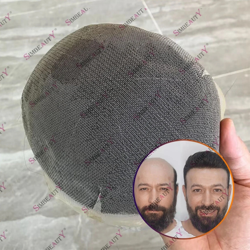 Çift Knot Tam Dantel Bakire İnsan Saç Erkekler Toupee 30mm Dalga Doğal saç çizgisi 8x10 