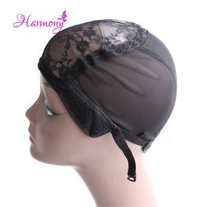 Bonnets de perruque Double dentelle pour la fabrication de perruques et de tissage de cheveux, bonnet de perruque extensible et réglable, bonnet dôme noir chaud pour perruque