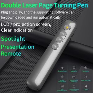 Double stylo pointeur laser RF présentateur sans fil télécommande projecteur loupe tourner la page PPT Clicker pour Techer Meeting 240119