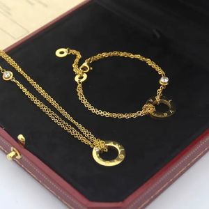 Dubbellaags armband ketting Designer sieraden set met diamanten Luxe sieraden Dames gouden plaat sieraden Titanium stalen ketting CYG2391321-6